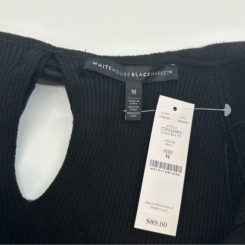 NWT White House Black Market Long Sleeve Bow Back Pullover Sweater Black Medium - Picture 11 of 15